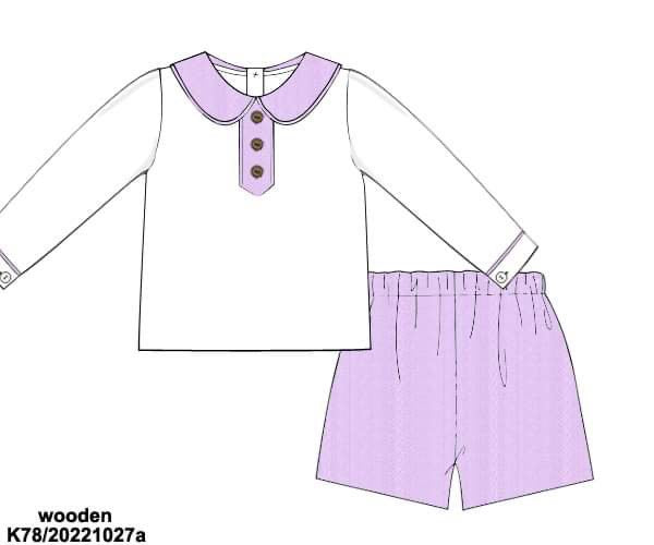 Pre Order 116: Lily Lavender- Boys Linen Angled Short Set