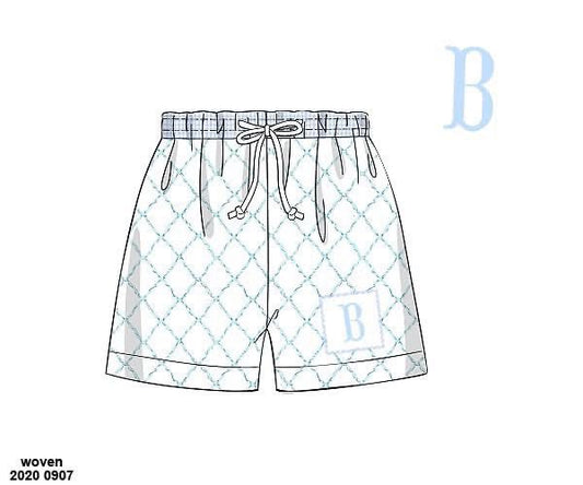 Pre Order 122: Ella Beau- Boys Woven Smocked Traditional Swim Shorts