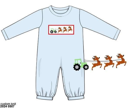 RTS: Tractor Sleigh- Boys Knit Romper