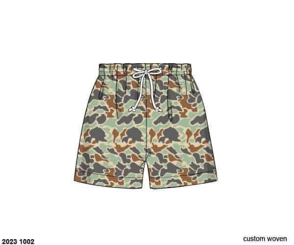 Pre Order 122: Camo Swim- Dad/Mini Woven Traditional Swim Shorts