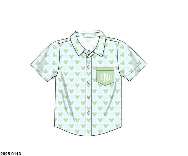 Pre Order 122: Denny Mouse- Dad/Mini Knit Button Up Shirt