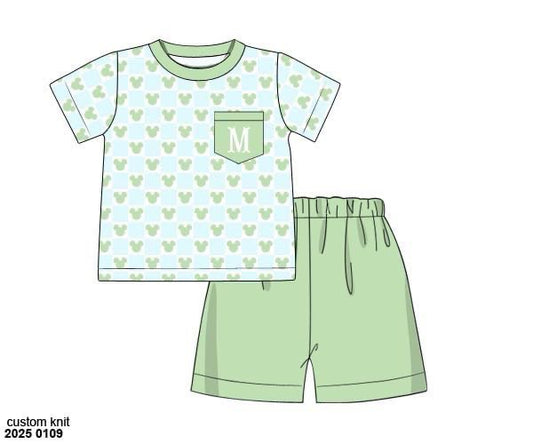 Pre Order 122: Denny Mouse- Boys Knit Pocket Short Set