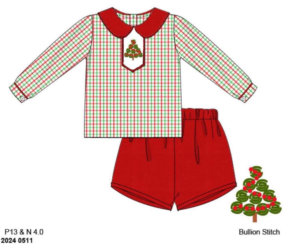 RTS: Oh, Christmas Tree- Boys Corduroy Angled Short Set