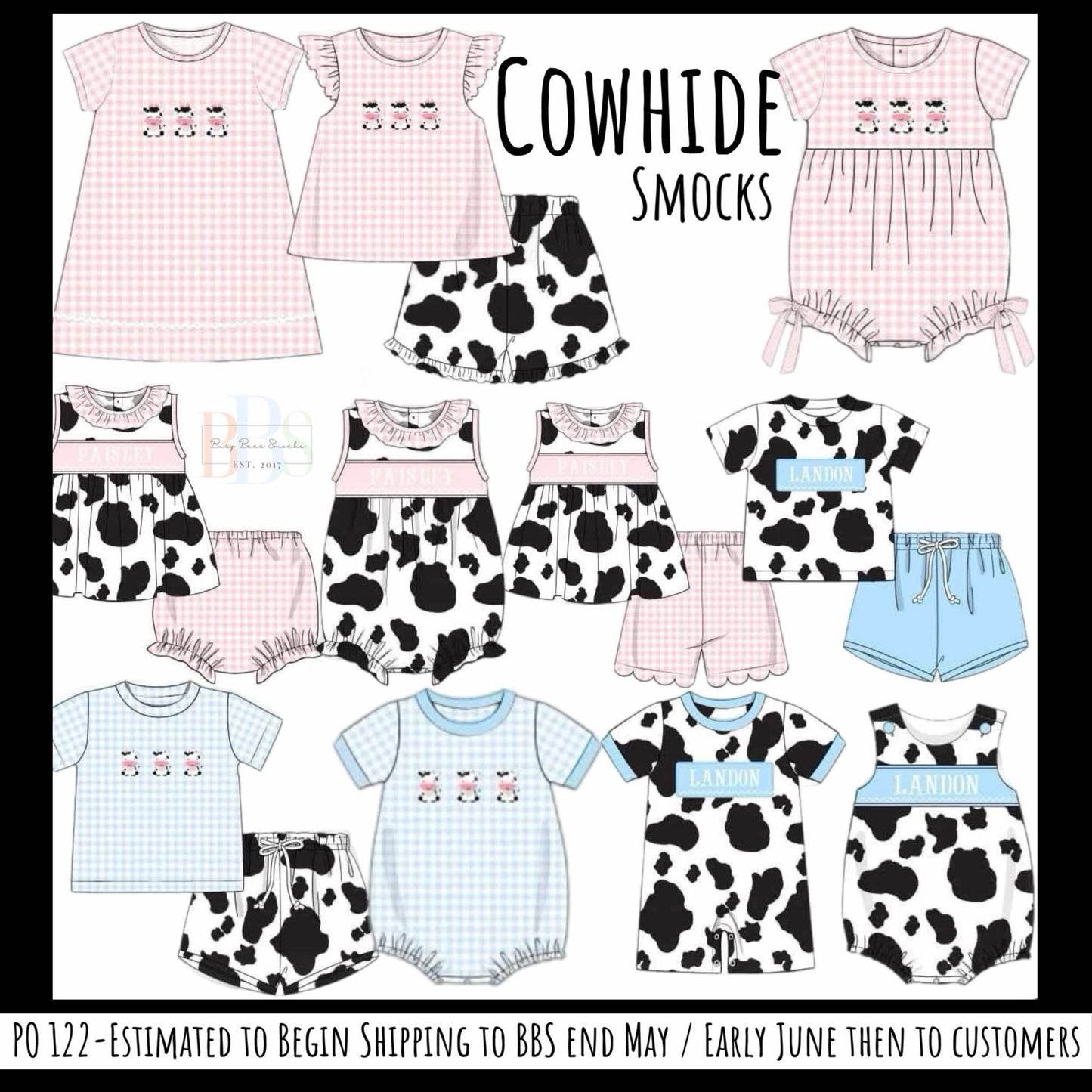 Pre Order 122: Cowhide- Girls Knit Name Smock Bubble