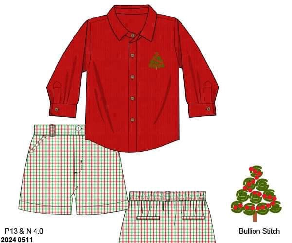 RTS: Oh, Christmas Tree- Boys Woven Traditional Short Set