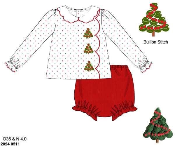 RTS: Oh, Christmas Tree- Girls Swiss Dot & Corduroy Diaper Set