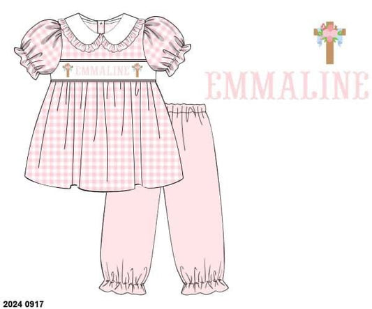 Pre Order 116: Cross Name Smocks- Girls Knit Bubble Pant Set