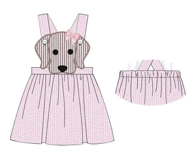 Pre Order 116: BBS Spring Puppy- Girls Pink Seersucker Dress