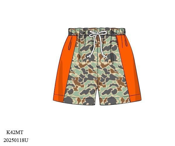 Pre Order 122: Camo Swim- Dad/Mini Orange Stripe Woven Traditional Swim Shorts