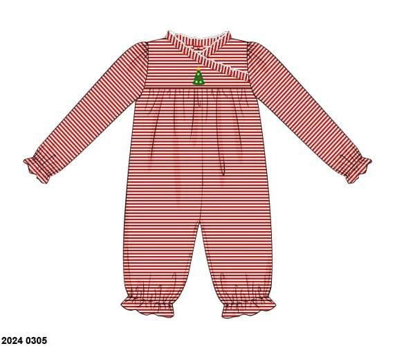 RTS: Embroidered Christmas Tree- Girls Knit Romper