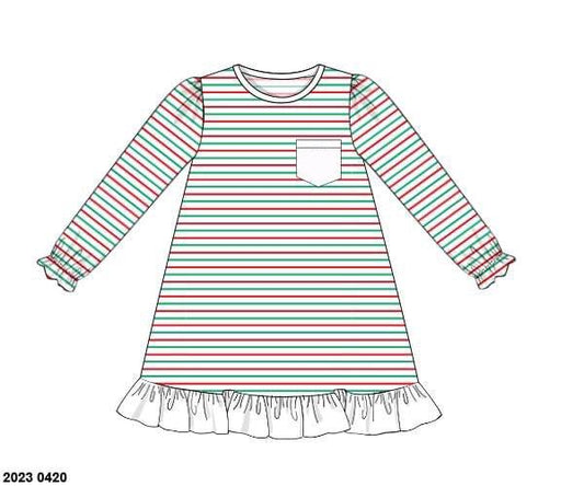 RTS: Tinsel Stripes- Girls Knit Pocket Gown