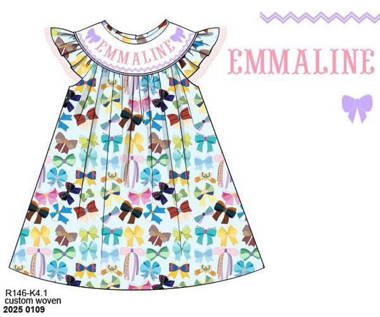 Pre Order 122: Royalty Era- Girls Knit Name Smock Bishop Dress