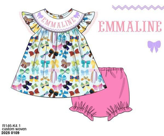 Pre Order 122: Royalty Era- Girls Knit Name Smock Bloomer Set