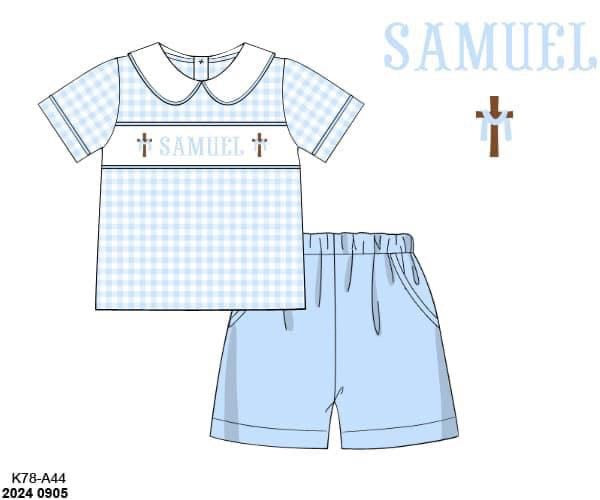 Pre Order 116: Cross Name Smocks- Boys Knit Short Set