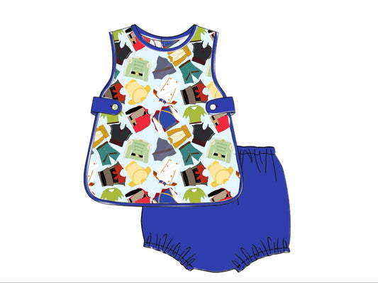 Pre Order 122: Royalty Era- Boys Knit Apron Diaper Set