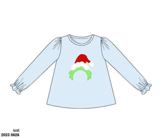 RTS: Mean One- Santa Hat Girls Knit Shirt