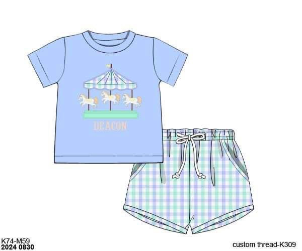 Pre Order 116: Right Round- Boys Woven Shortie Set