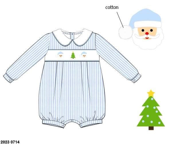 RTS: Sweet Santas- Boys Woven Bubble Romper