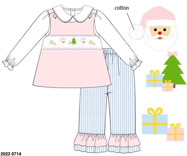 RTS: Sweet Santas- Girls Woven Pant Set