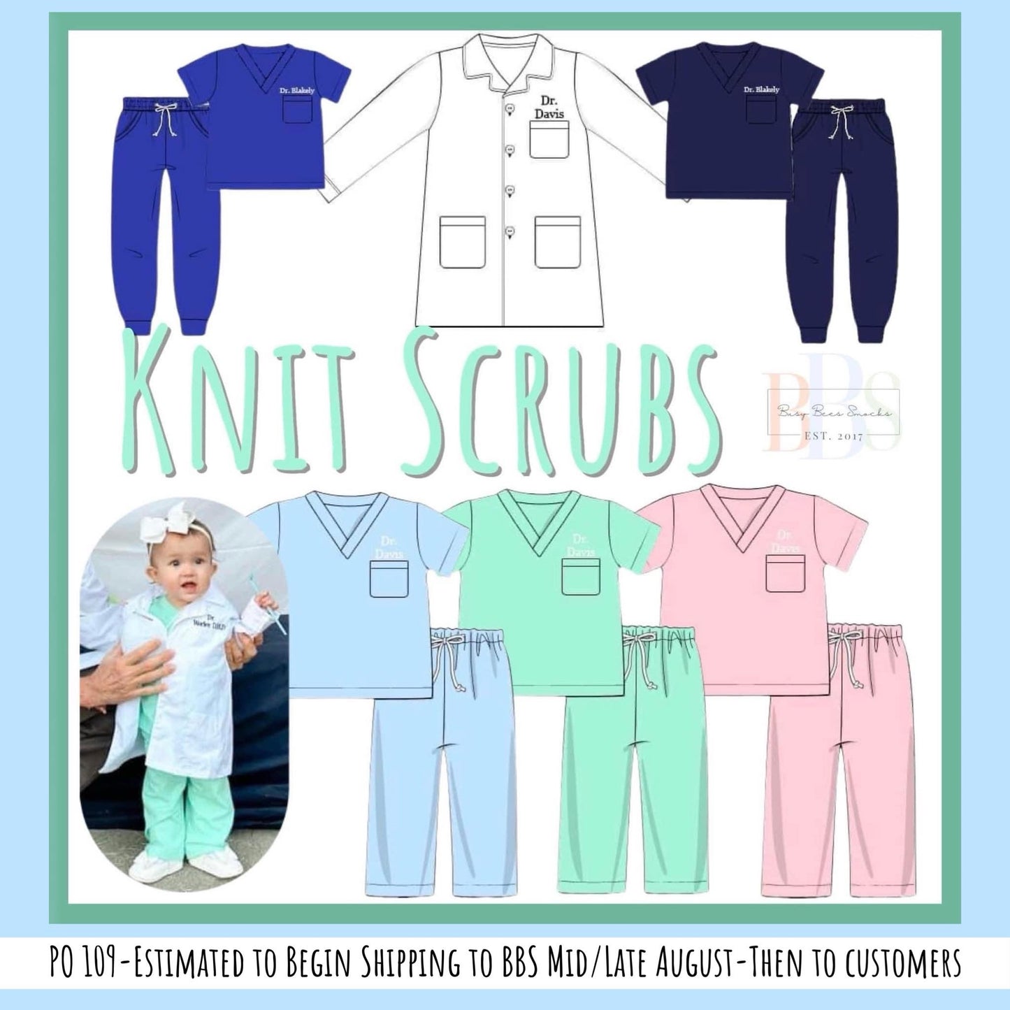 RTS: Grey Sloan Memorial- Navy Knit Jogger Scrubs