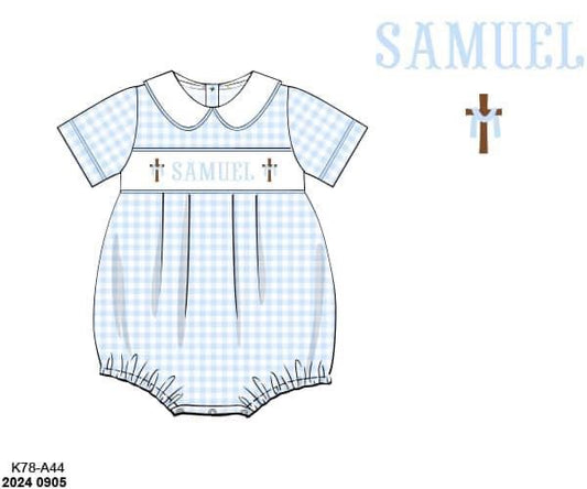 Pre Order 116: Cross Name Smocks- Boys Knit Bubble