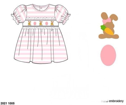 Pre Order 116: Easter Shirt Only- Girls Pink Stripe Bunnies