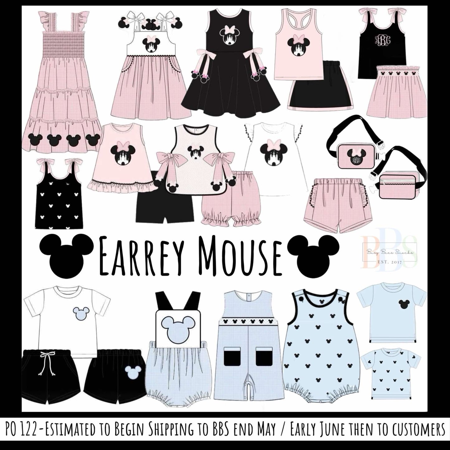 Pre Order 122: Earrey Mouse- Girls Woven Bubble Short Set