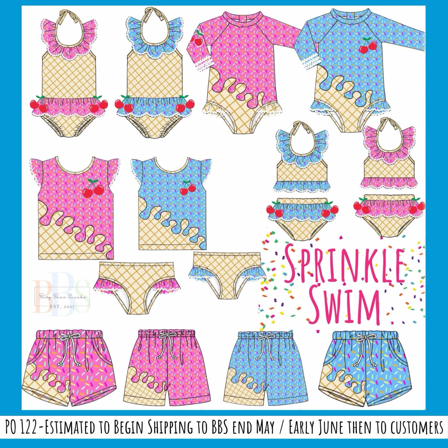 Pre Order 122: Sprinkle Swim- Boys Pink Woven Swim Shorties