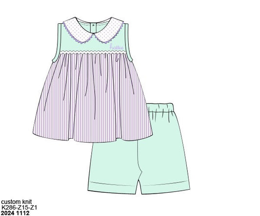 Pre Order 119: Lavender & Mint- Girls Knit Biker Short Set