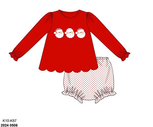 RTS: Trio Santa Appliqué- Girls Knit Diaper Set