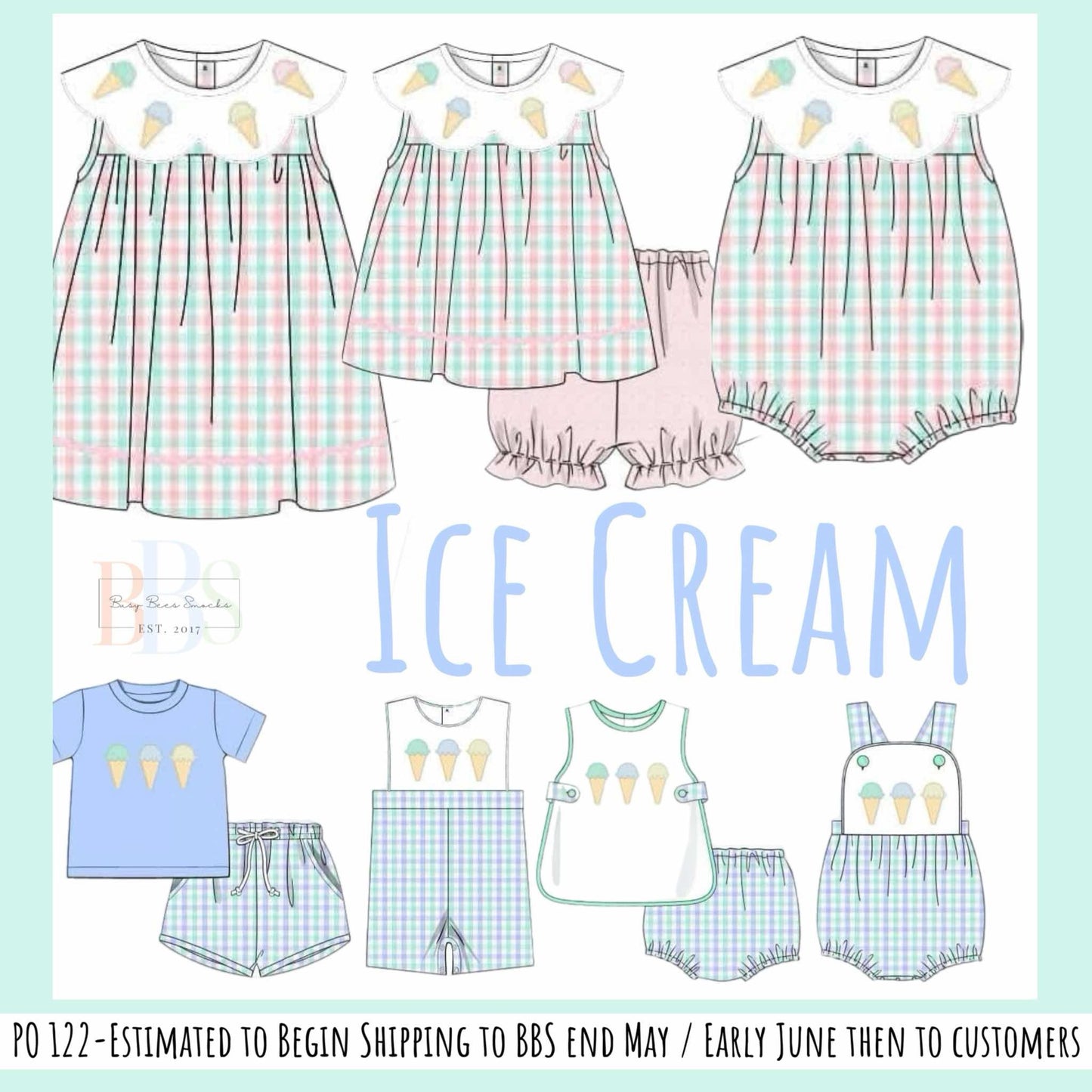 Pre Order 122: Ice Cream- Boys Woven Shortie Set