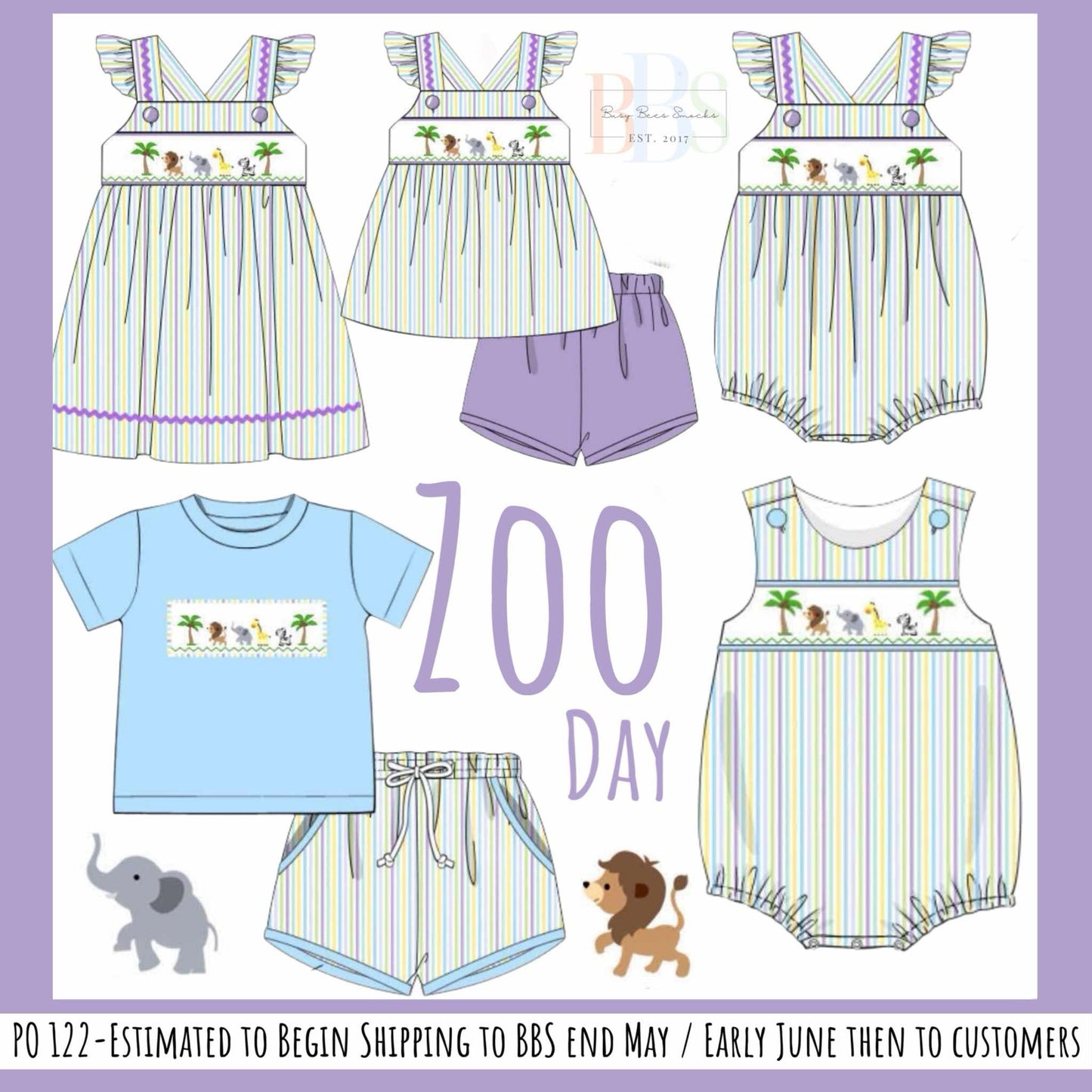 Pre Order 122: Zoo Day- Boys Seersucker Shortie Set