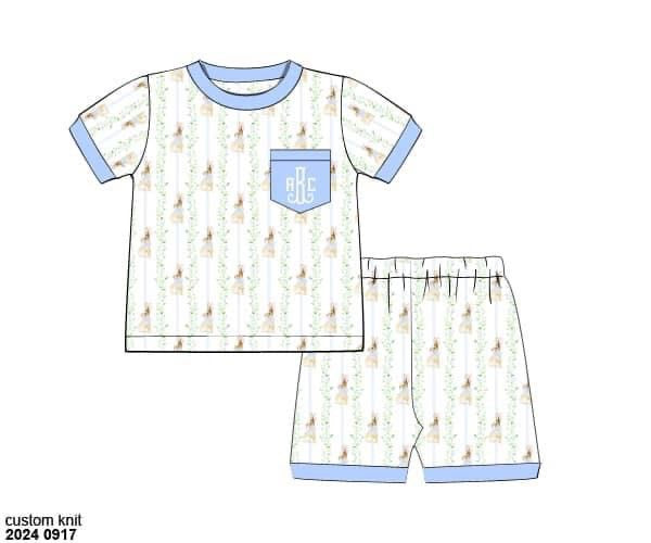 Pre Order 116: Easter Lounge- Bunny Grove Boys 2pc Knit Short Set