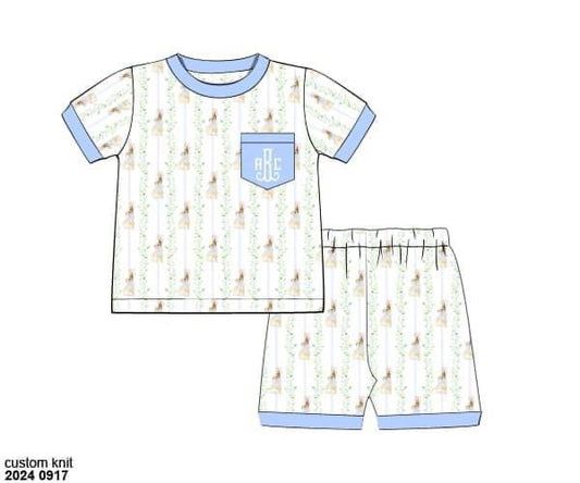 Pre Order 116: Easter Lounge- Bunny Grove Boys 2pc Knit Short Set