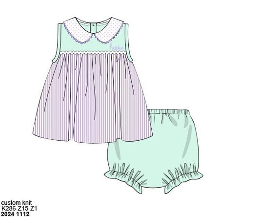 Pre Order 119: Lavender & Mint- Girls Knit Bloomer Set