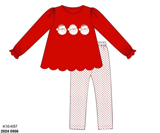 RTS: Trio Santa Appliqué- Girls Knit Legging Set