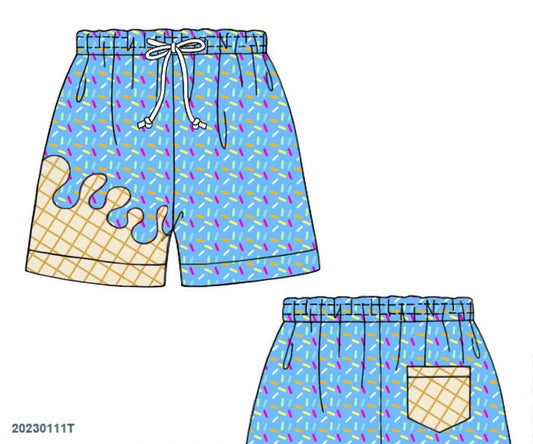 Pre Order 122: Sprinkle Swim- Dad/Mini Blue Woven Traditional Swim Shorts