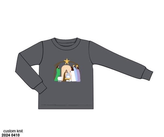 RTS: 25 Days of Christmas- Boys Gray Nativity Knit Shirt