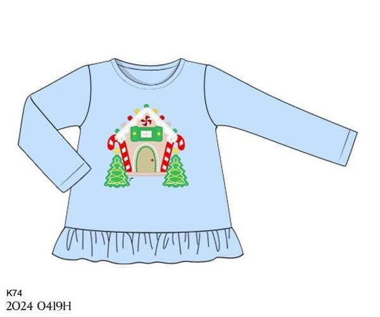 RTS: 25 Days of Christmas- Girls Gingerbread House Shirt