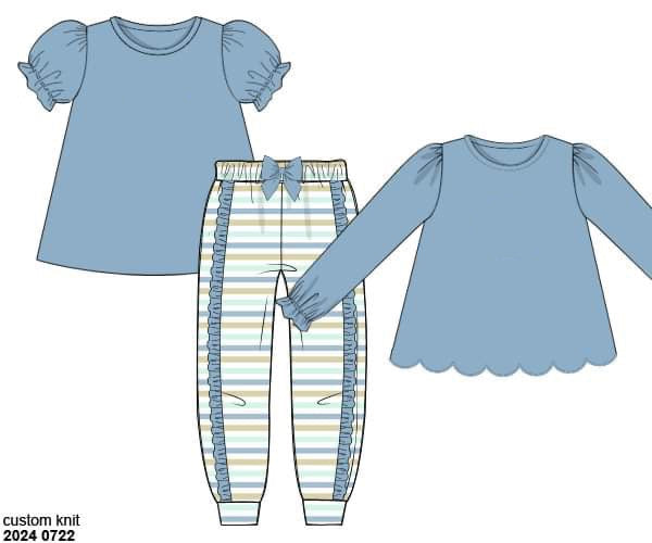 RTS: Seagrove Stripes- Girls 3pc Knit Jogger Set (Without Monogram)