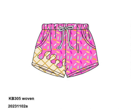 Pre Order 122: Sprinkle Swim- Boys Pink Woven Swim Shorties