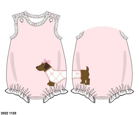 Pre Order 116: Dachshund Appliqué- Girls Knit Bubble