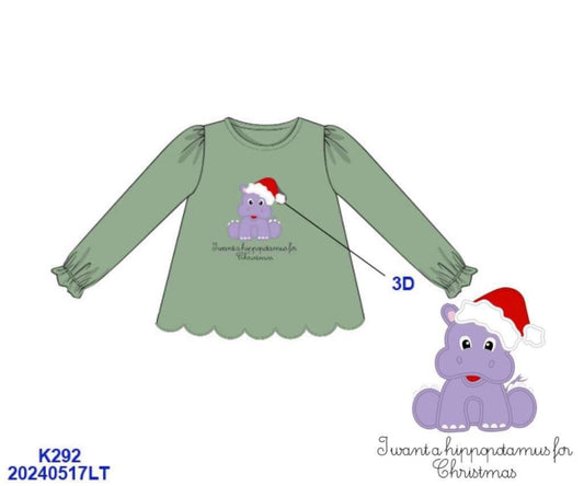 RTS: 25 Days of Christmas- Girls Hippo Knit Shirt