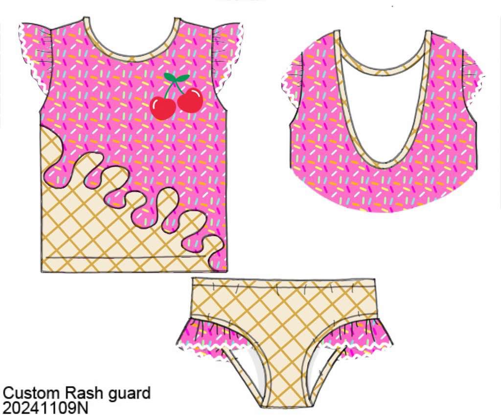 Pre Order 122: Sprinkle Swim- Girls Pink 2pc Tank Rash Guard Swim