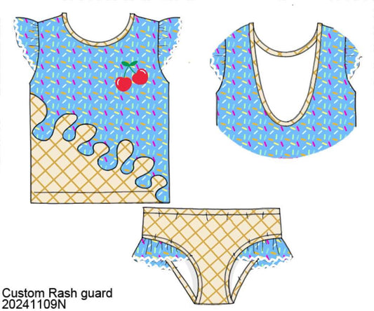 Pre Order 122: Sprinkle Swim- Girls Blue 2pc Tank Rash Guard Swim