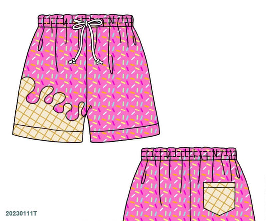 Pre Order 122: Sprinkle Swim- Dad/Mini Pink Woven Traditional Swim Shorts