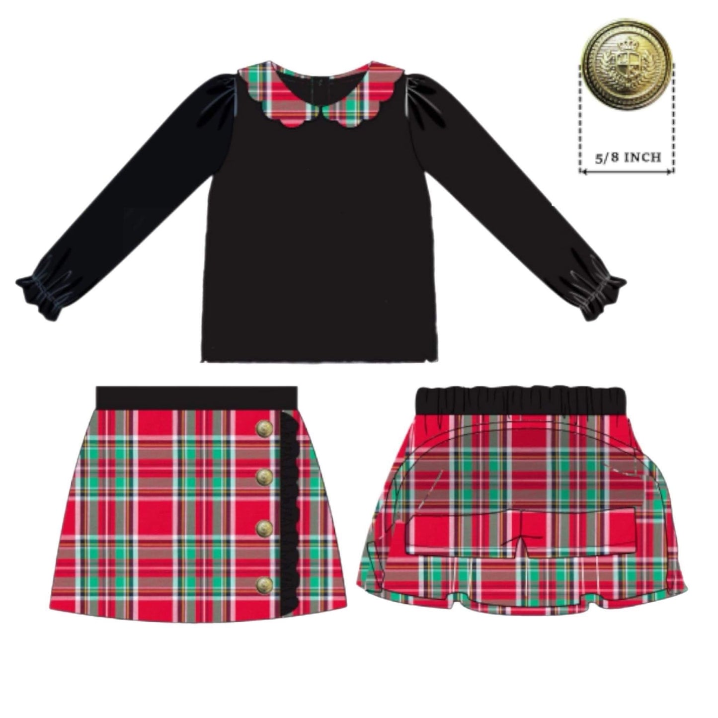 Pre Order 111: Holiday Party Plaid- Girls Woven Skort Set