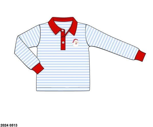 RTS: Little Saint Nick- Boys Knit Polo (White Santa)