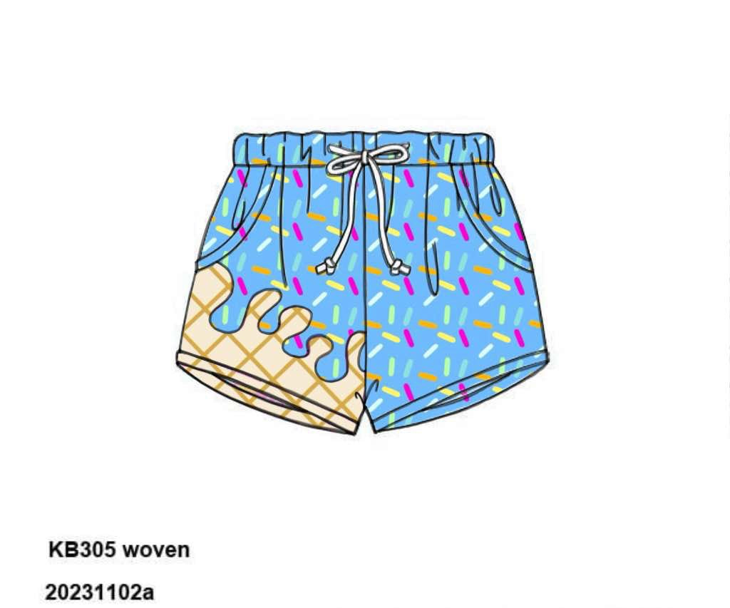 Pre Order 122: Sprinkle Swim- Boys Blue Woven Swim Shorties