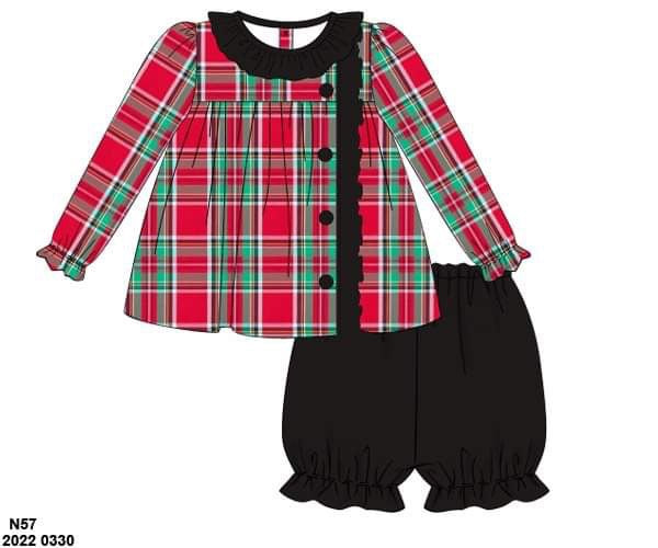 RTS: Holiday Party Plaid- Girls Corduroy Bubble Short Set